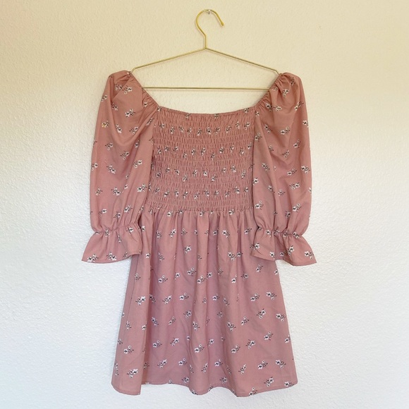 SHOWPO Pink Floral Sweetheart Mini Dress w/ Puffy Sleeves SZ 2 - Picture 2 of 4